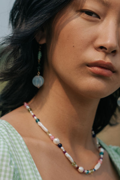 Pearl and Rainbow Glass Necklace