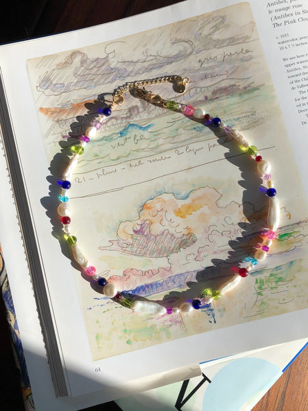 Pearl and Rainbow Glass Necklace