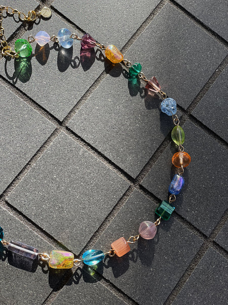 Crystal and Glass Antique Bead Linked Necklace