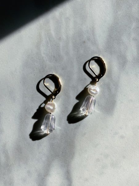 Pearl and Antique Flower Bead Earrings