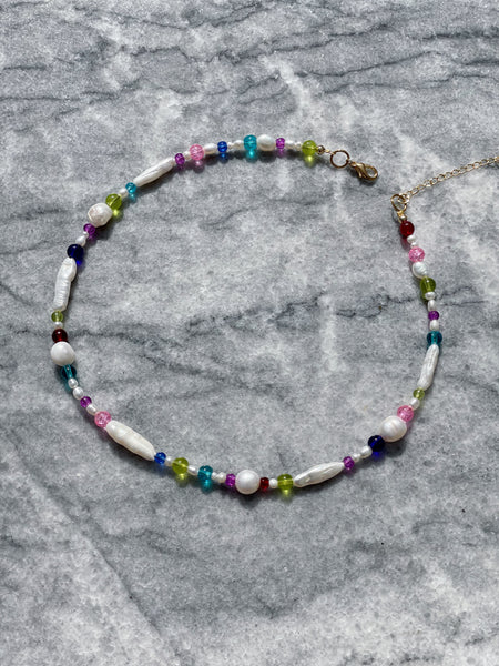 Pearl and Rainbow Glass Necklace