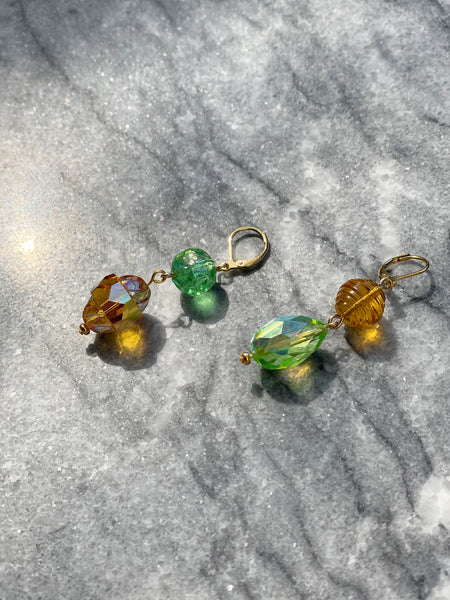 Green and Amber Deadstock Swarovski Bead Earrings