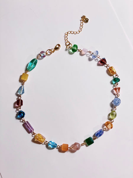 Crystal and Glass Antique Bead Linked Necklace