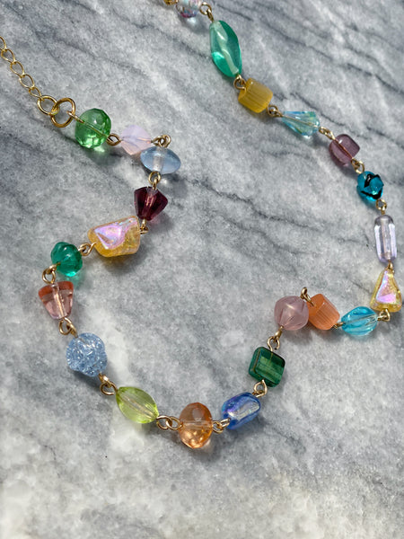 Crystal and Glass Antique Bead Linked Necklace