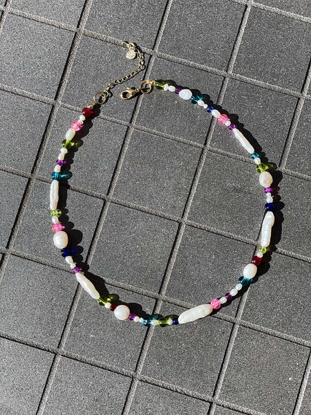Pearl and Rainbow Glass Necklace