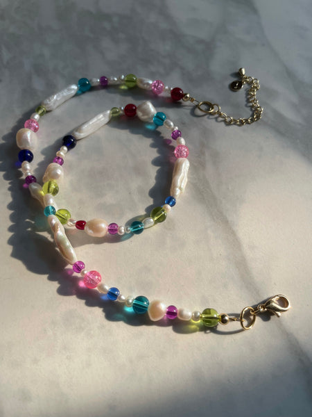 Pearl and Rainbow Glass Necklace