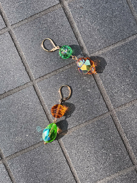 Green and Amber Deadstock Swarovski Bead Earrings