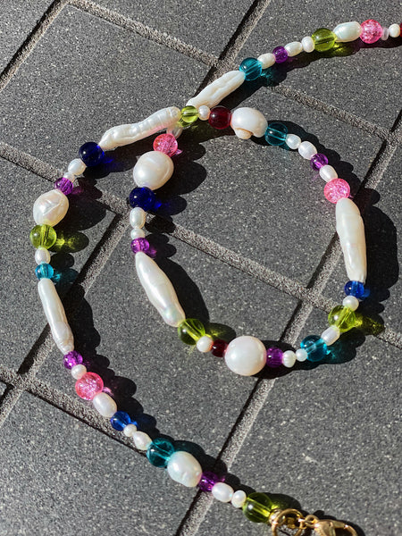 Pearl and Rainbow Glass Necklace