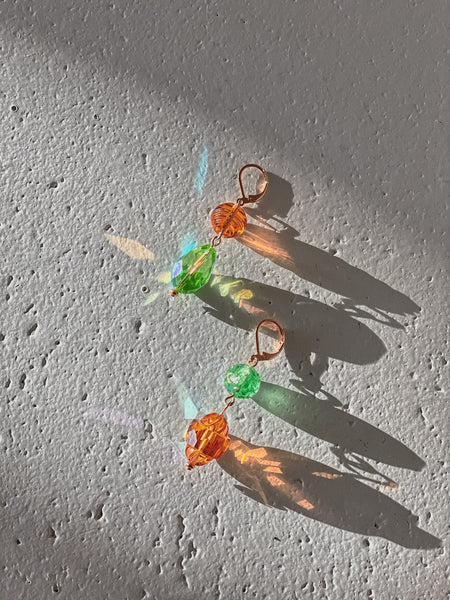 Green and Amber Deadstock Swarovski Bead Earrings