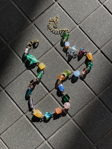 Crystal and Glass Antique Bead Linked Necklace