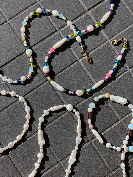 Pearl and Rainbow Glass Necklace