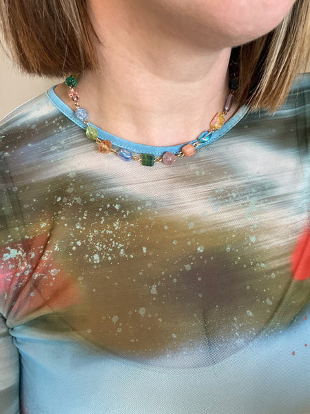 Crystal and Glass Antique Bead Linked Necklace