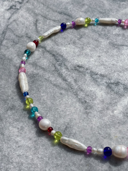 Pearl and Rainbow Glass Necklace