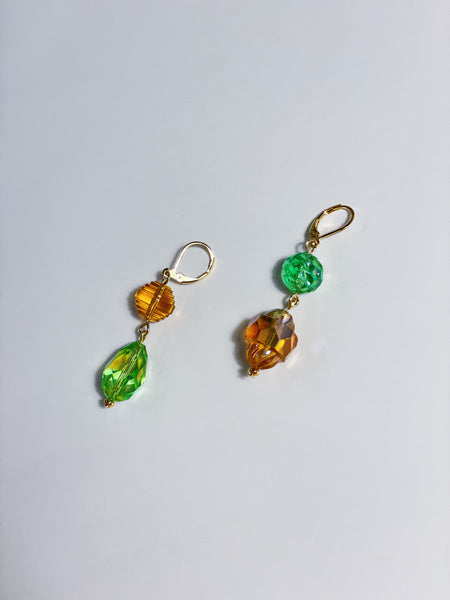 Green and Amber Deadstock Swarovski Bead Earrings