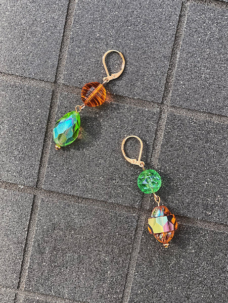 Green and Amber Deadstock Swarovski Bead Earrings