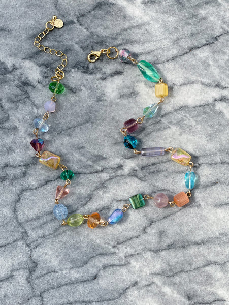 Crystal and Glass Antique Bead Linked Necklace