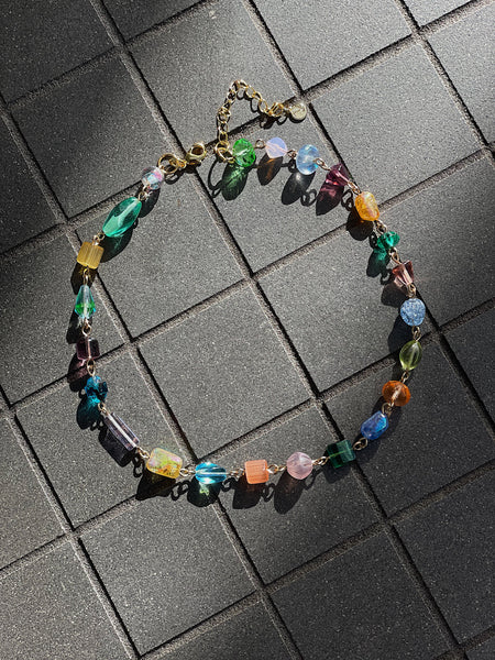 Crystal and Glass Antique Bead Linked Necklace