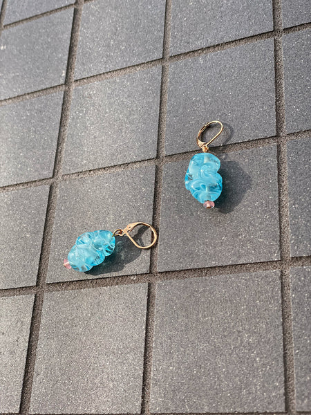 Rippled Blue Antique Bead Earrings