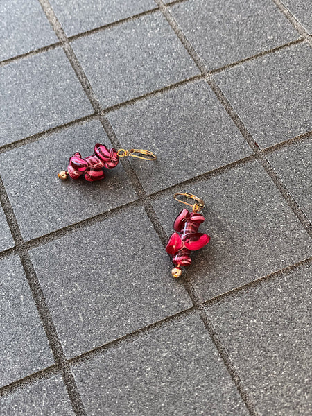 Burgundy Twist Antique Bead Earrings