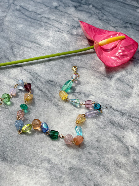 Crystal and Glass Antique Bead Linked Necklace