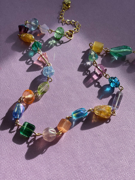 Crystal and Glass Antique Bead Linked Necklace