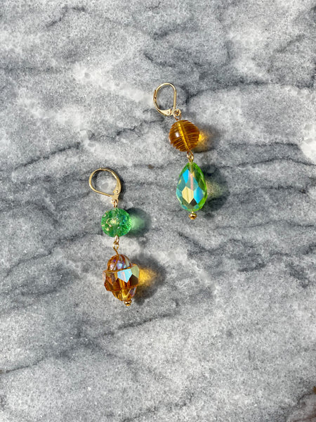 Green and Amber Deadstock Swarovski Bead Earrings