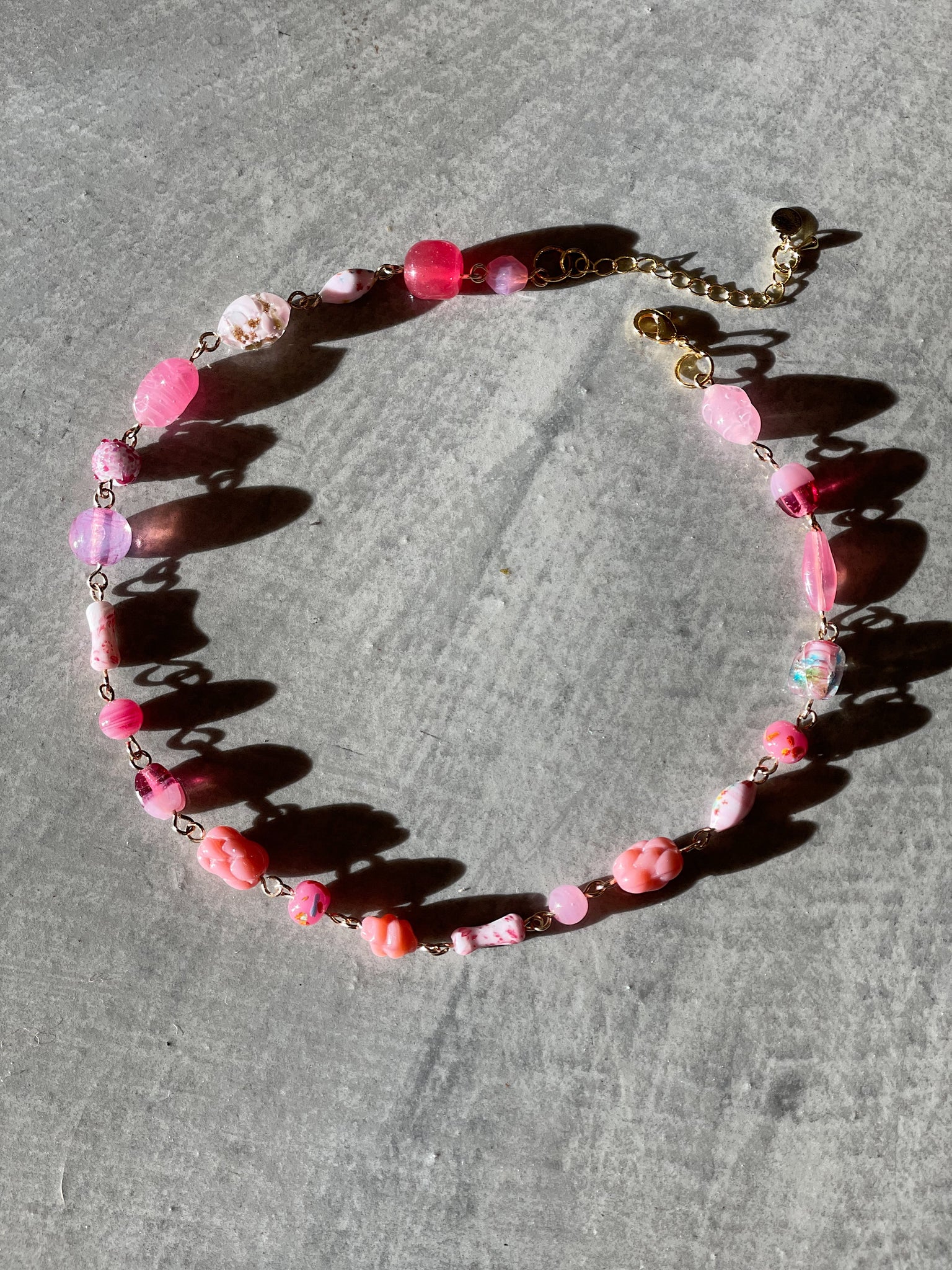 Pink Antique Bead Linked Necklace