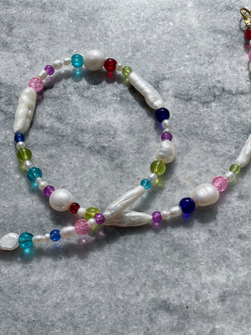 Pearl and Rainbow Glass Necklace