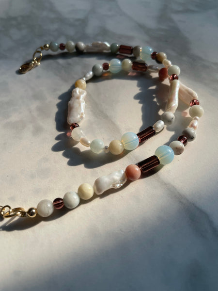 Gemstone, Pearl and Glass Necklace