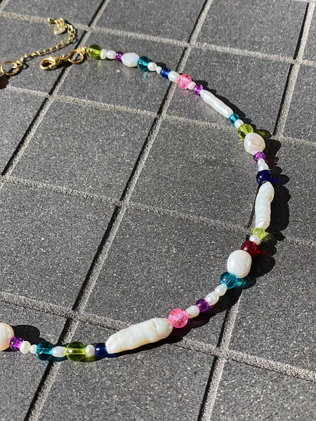 Pearl and Rainbow Glass Necklace