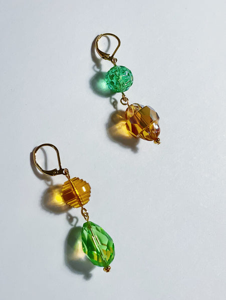 Green and Amber Deadstock Swarovski Bead Earrings